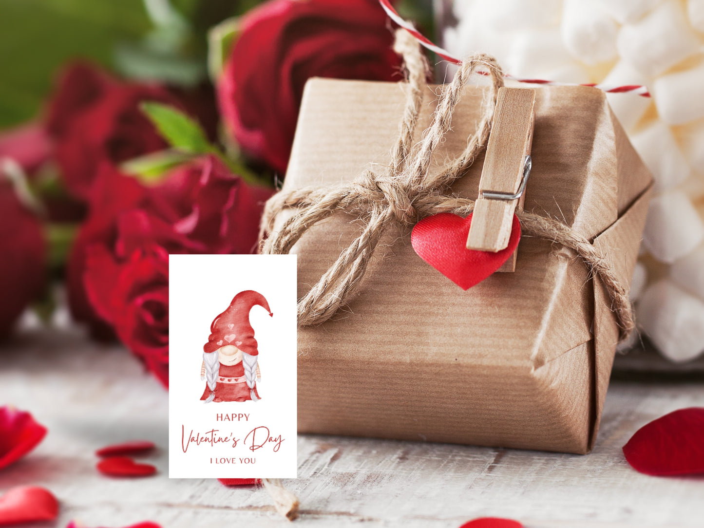 Girlie Valentine Gnome Cookie Gift Tag