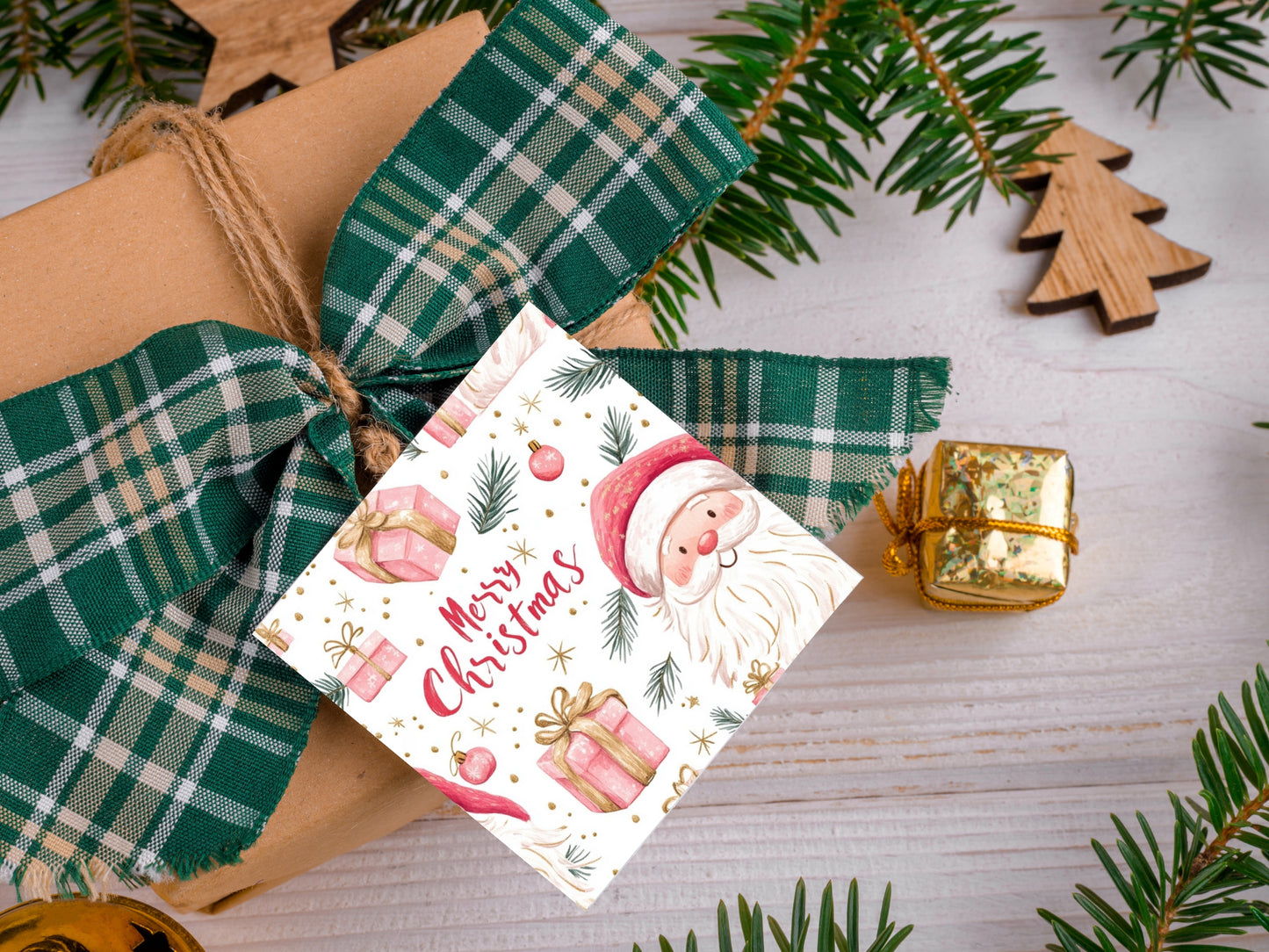 Merry Christmas - Pink Santa - Cookie Tag