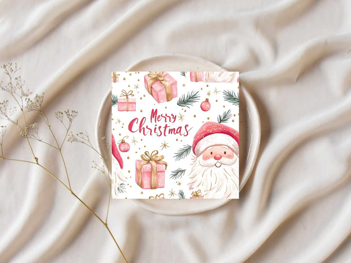 Merry Christmas - Pink Santa - Cookie Tag