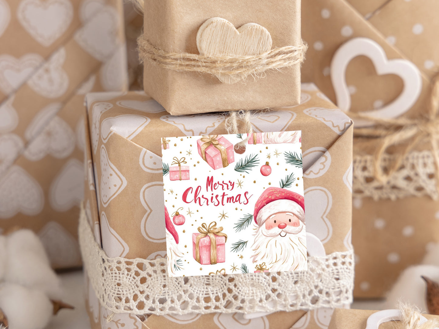 Merry Christmas - Pink Santa - Cookie Tag