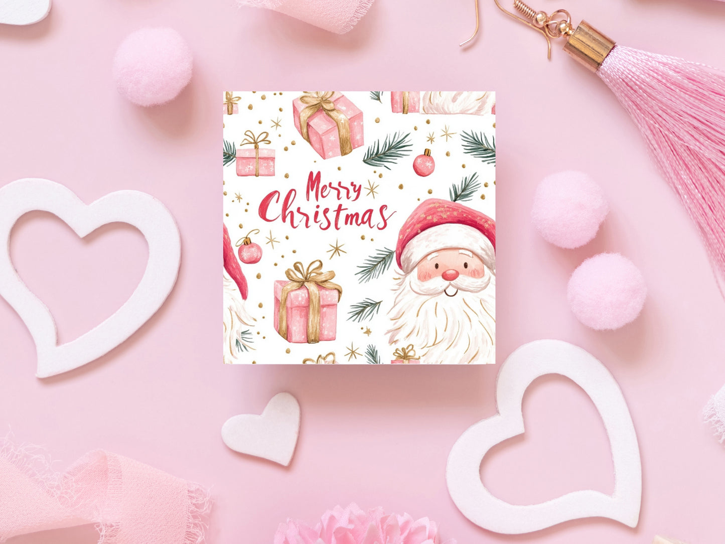 Merry Christmas - Pink Santa - Cookie Tag