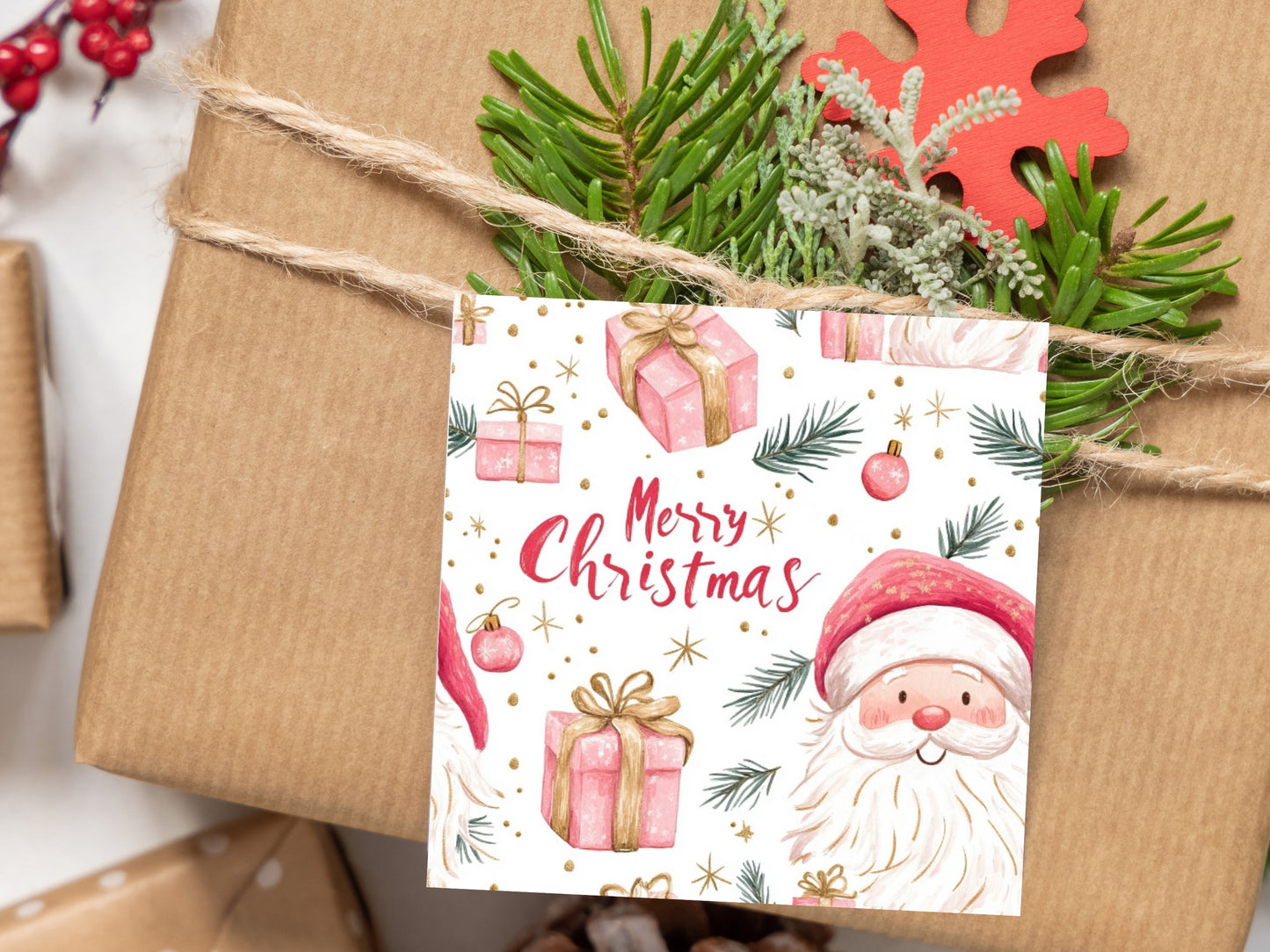 Merry Christmas - Pink Santa - Cookie Tag