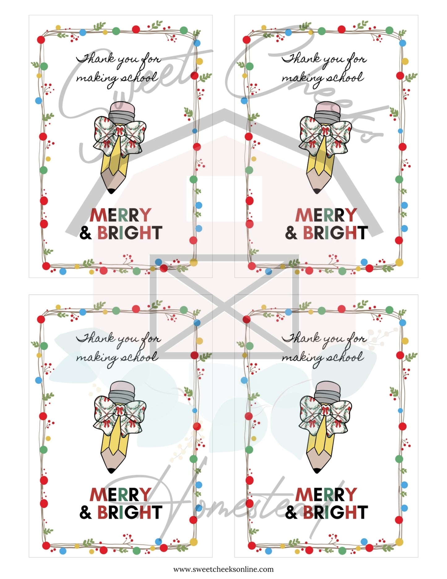 Christmas Pencil Cookie Gift Tags and cards - Teacher Appreciation