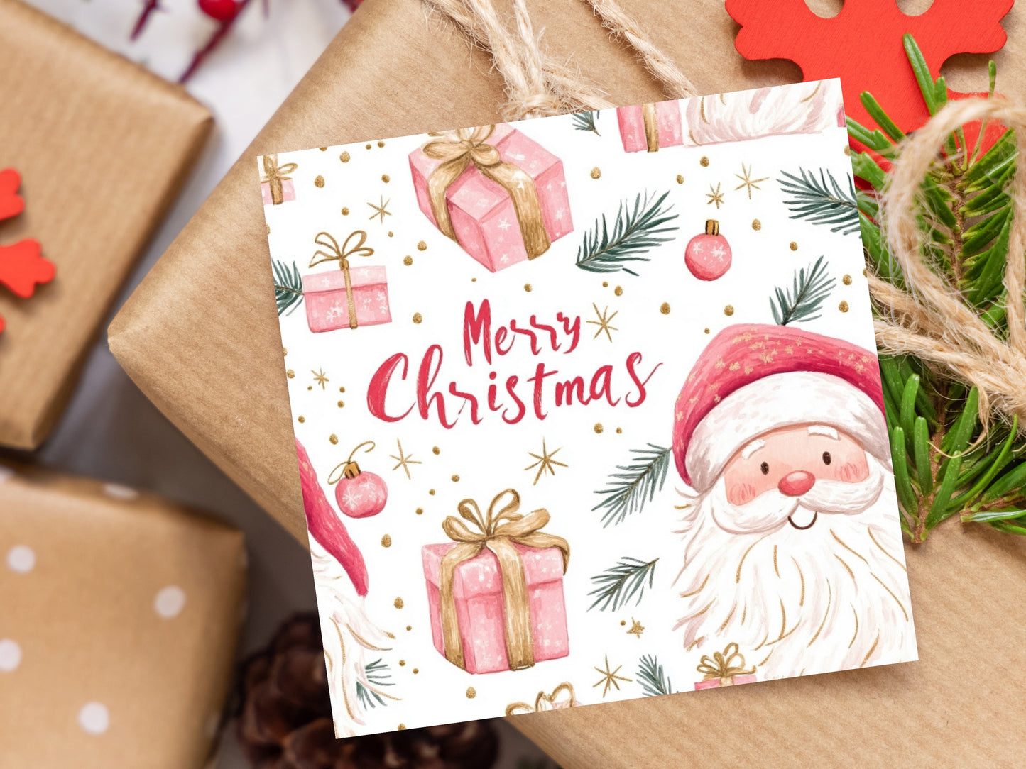 Merry Christmas - Pink Santa - Cookie Tag