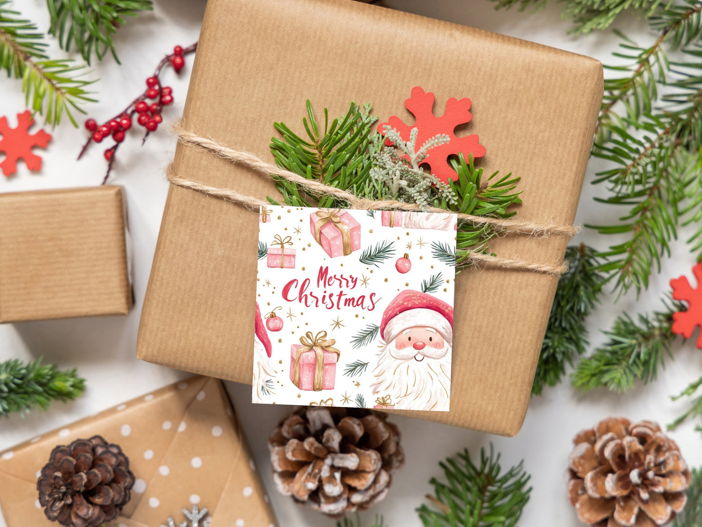 Merry Christmas - Pink Santa - Cookie Tag
