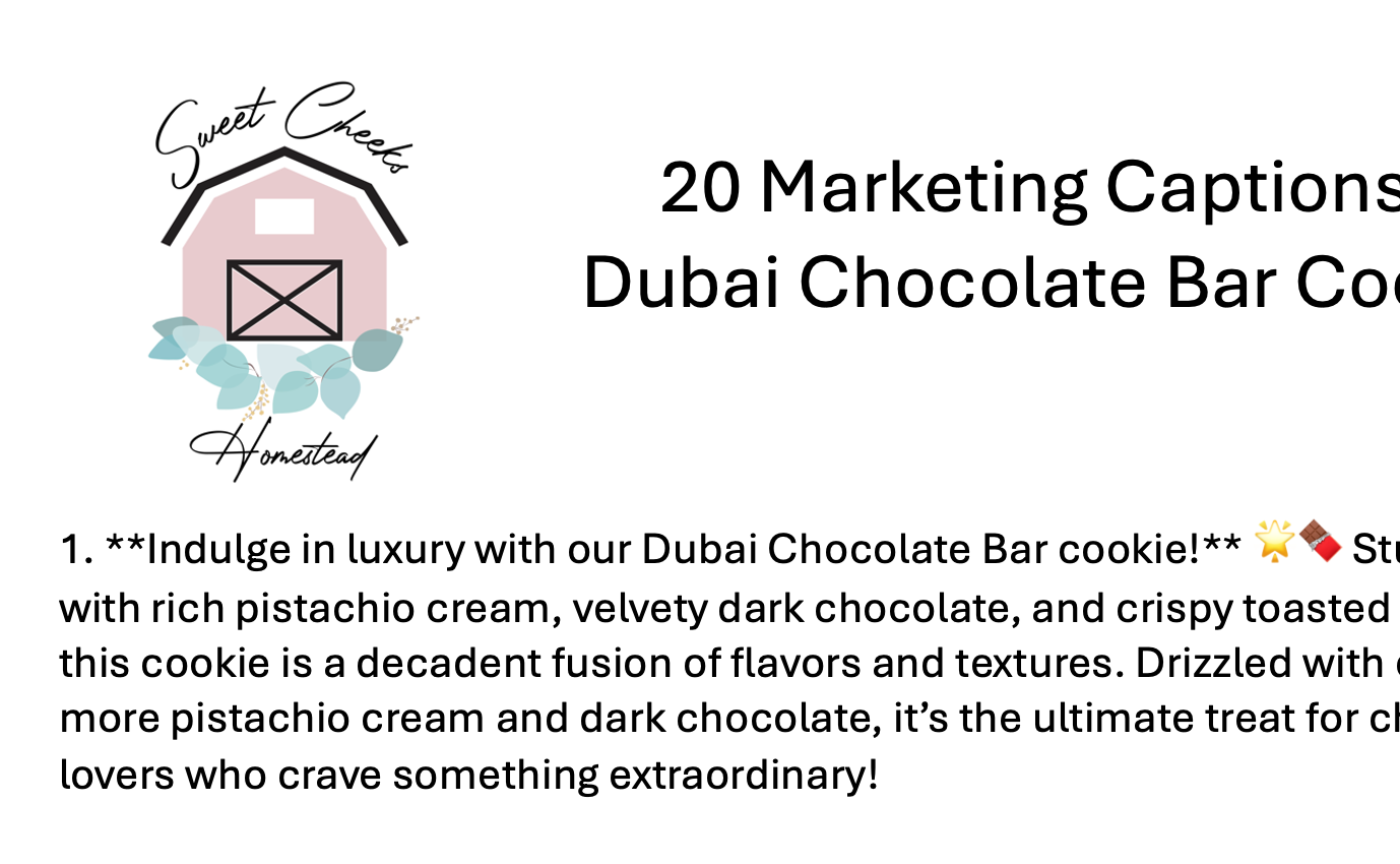 Dubai Chocolate Bar Cookie Marketing Bundle