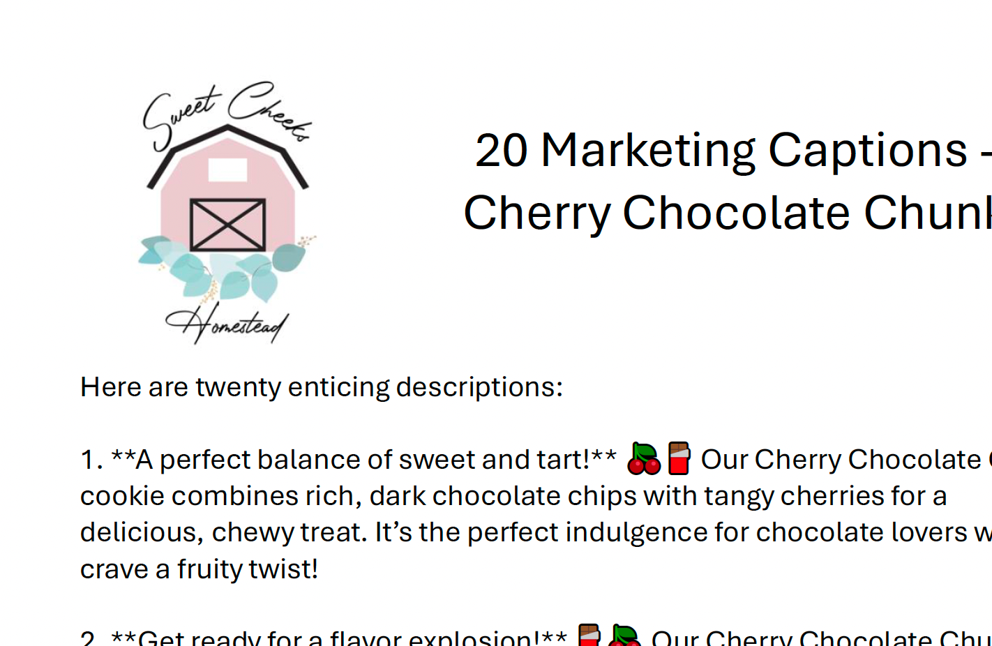 Cherry Chocolate Chunk Cookie Marketing Bundle