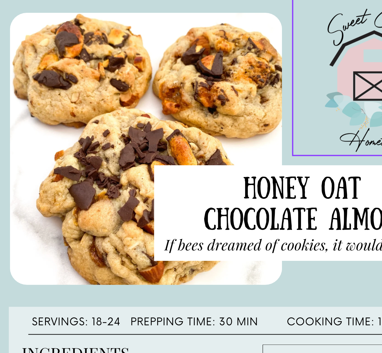 Honey Oat Chocolate Almond Cookie Recipe