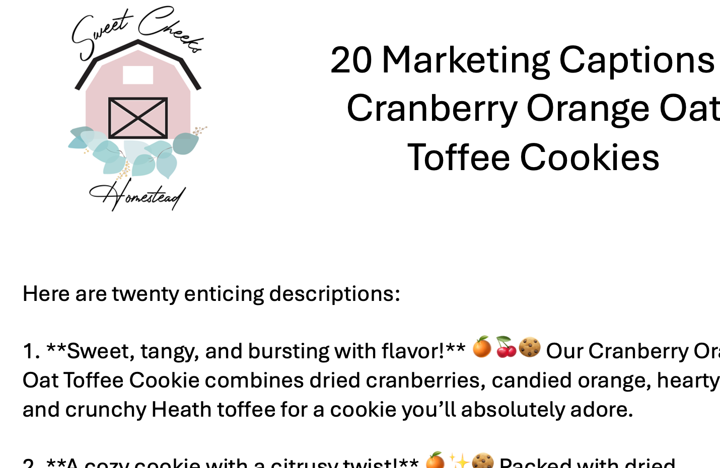 Cranberry Orange Oat Toffee Cookie Marketing Bundle